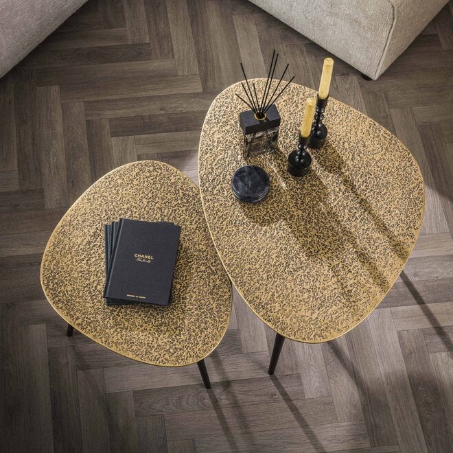Salontafel Metallic driehoekig set van 2 / Antiek brons
