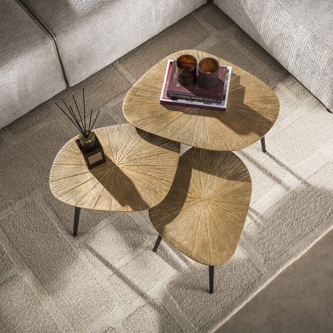 Salontafel Ray vierhoekig set van 3 / Ray antiek goud