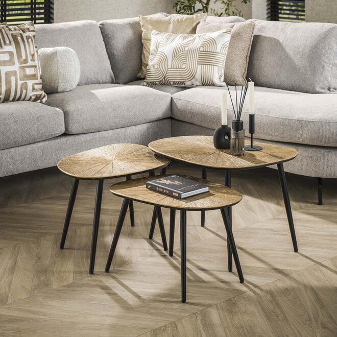 Salontafel Ray vierhoekig set van 3 / Ray antiek goud