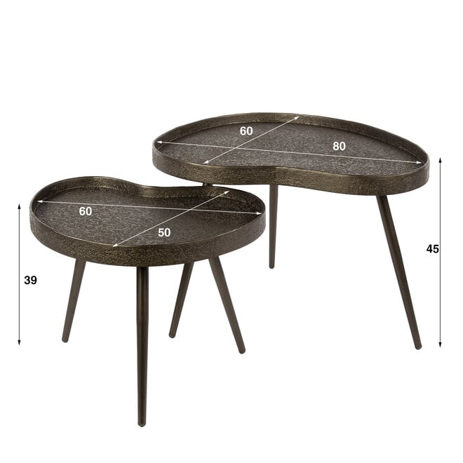 Salontafel Contour niervormig set van 2 / Brons liquid metal