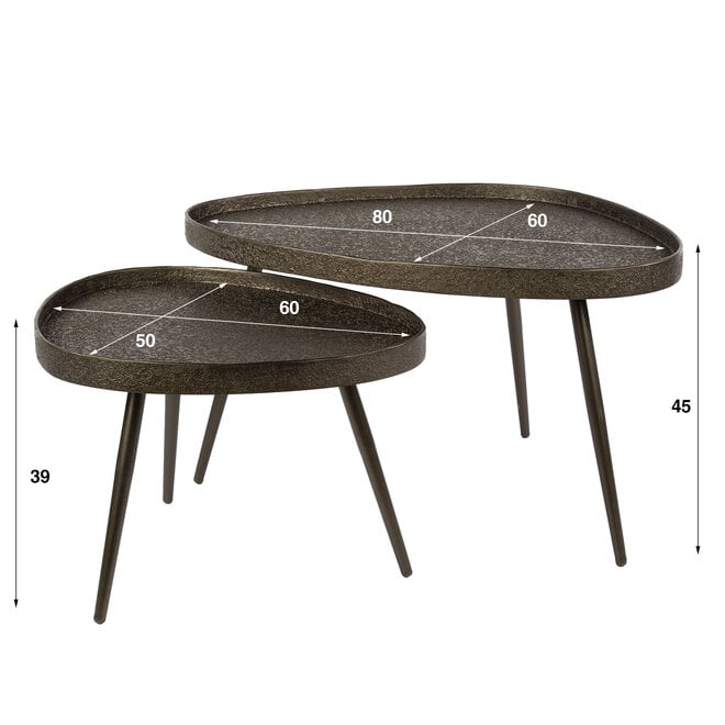 Salontafel Contour driehoekig set van 2 / Brons liquid metal