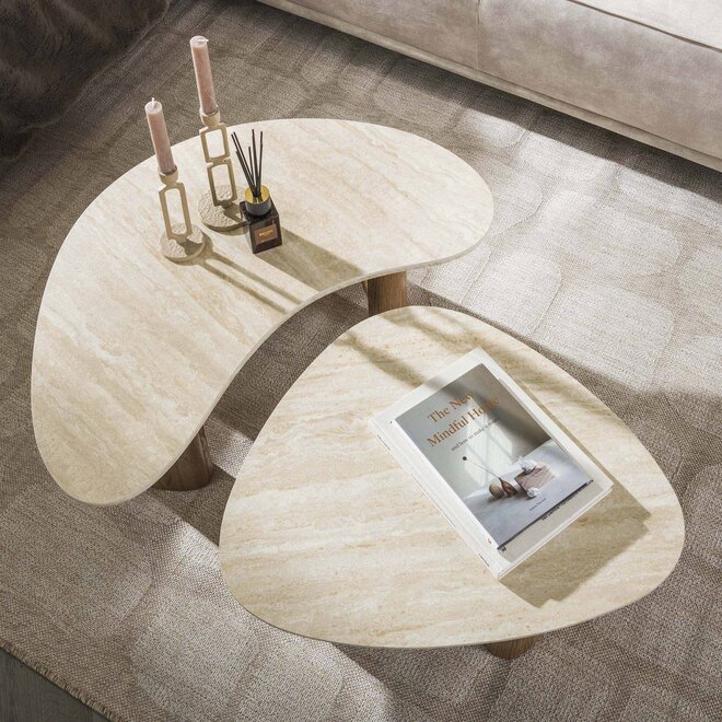 Salontafel Romano organisch set van 2 / Keramiek travertin