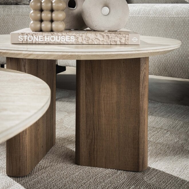 Salontafel Romano rond set van 2 / Keramiek travertin