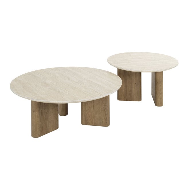 Salontafel Romano rond set van 2 / Keramiek travertin