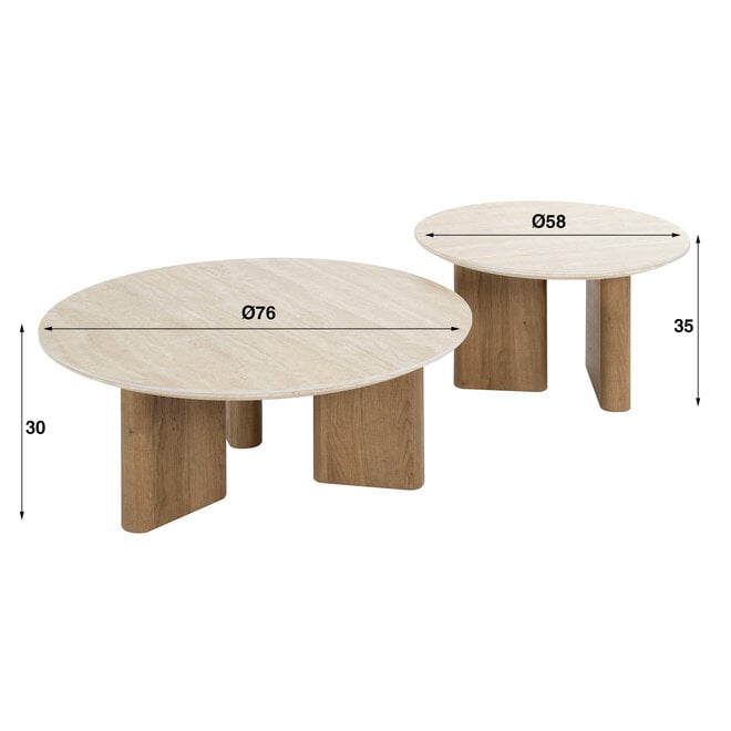 Salontafel Romano rond set van 2 / Keramiek travertin