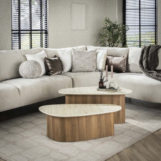 Salontafel Romano driehoekig set van 2 / Keramiek travertin