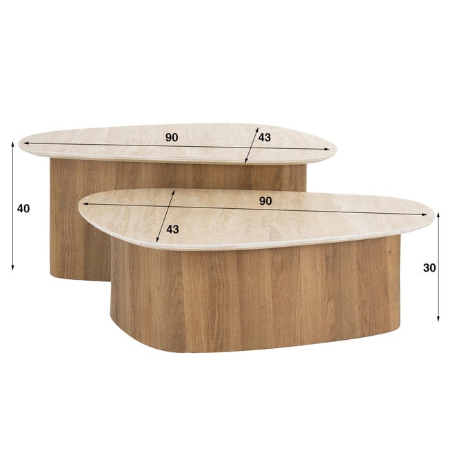 Salontafel Romano driehoekig set van 2 / Keramiek travertin