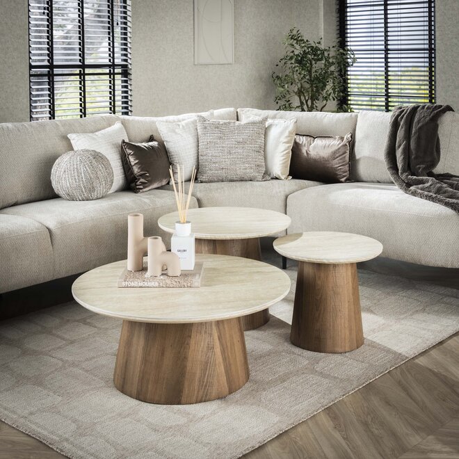 Salontafel Romano rond set van 3 / Keramiek travertin