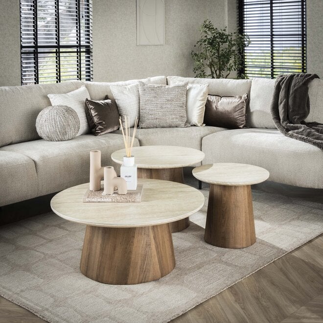Salontafel Romano rond set van 3 / Keramiek travertin