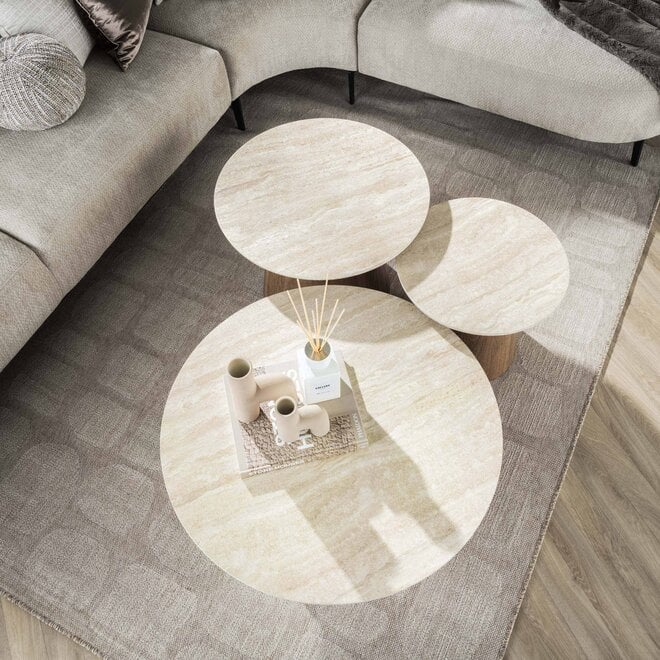 Salontafel Romano rond set van 3 / Keramiek travertin