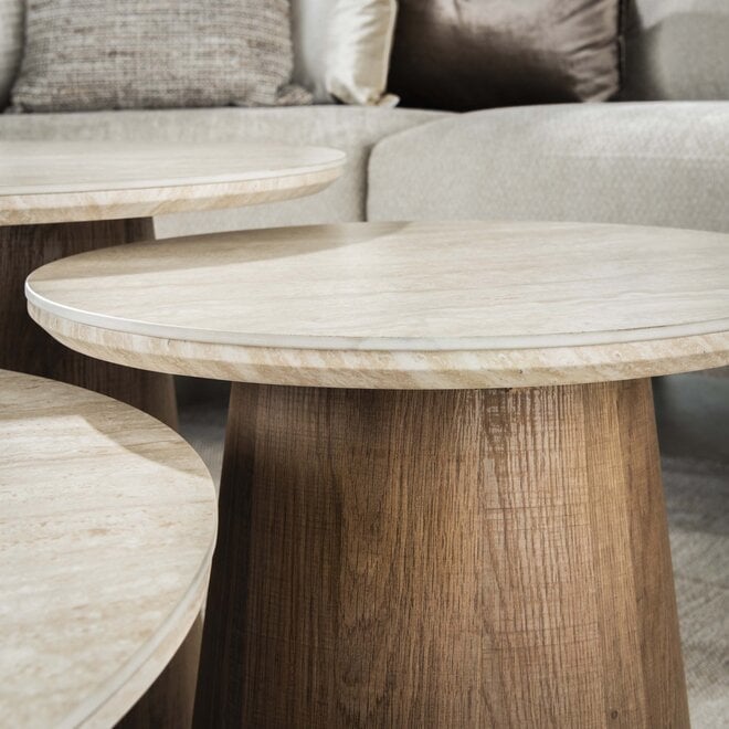 Salontafel Romano rond set van 3 / Keramiek travertin