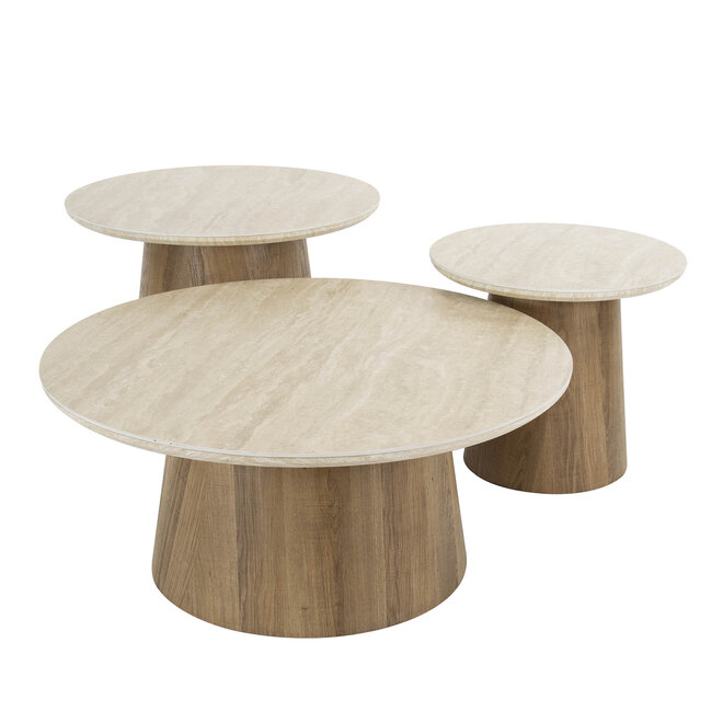 Salontafel Romano rond set van 3 / Keramiek travertin