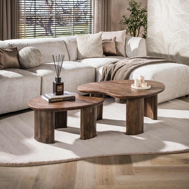 Salontafel Mova set van 2 / Massief acacia bruin