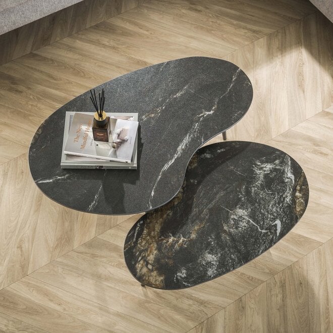 Salontafel Fossil niervormig set van 2 / Keramiek fossil black