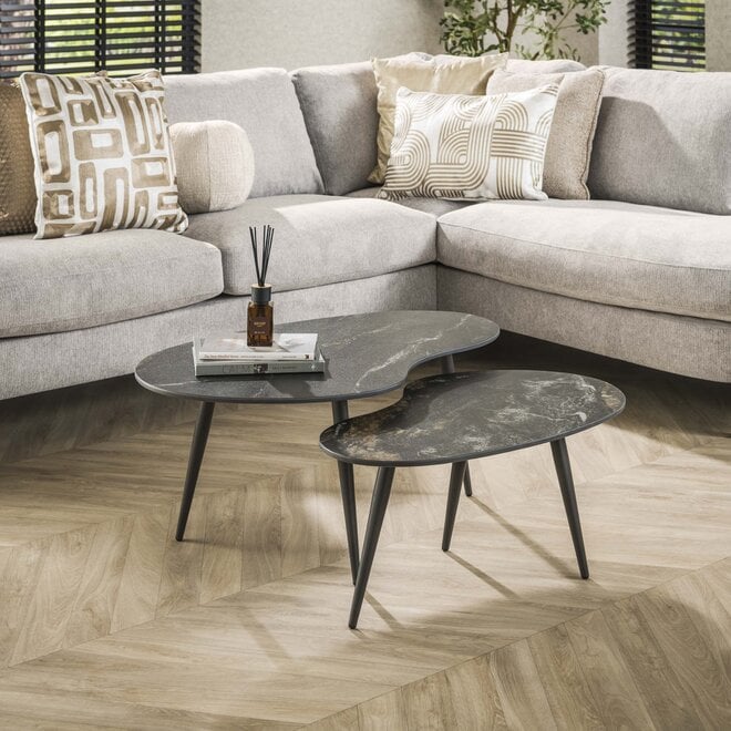 Salontafel Fossil niervormig set van 2 / Keramiek fossil black