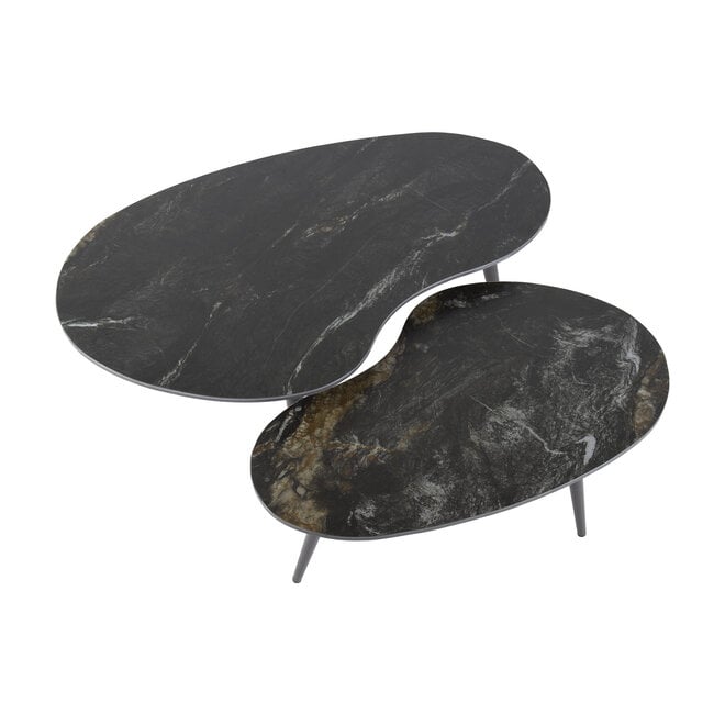 Salontafel Fossil niervormig set van 2 / Keramiek fossil black