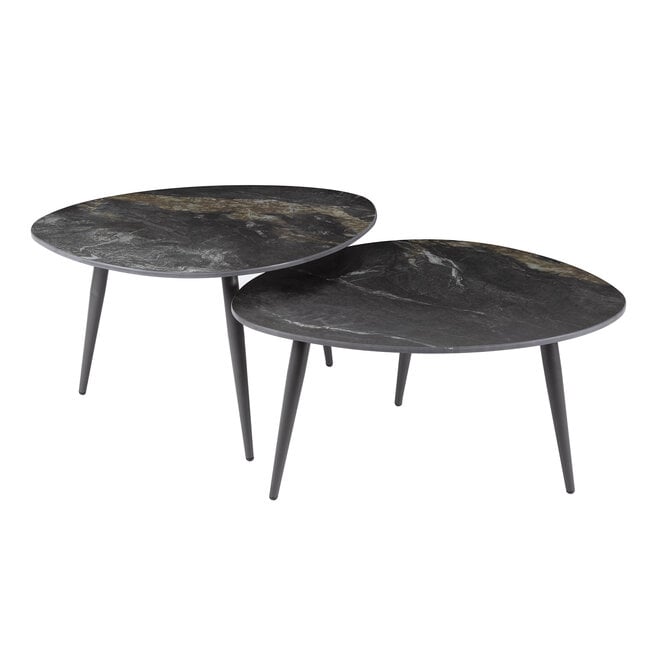 Salontafel Fossil organisch set van 2 / Keramiek fossil black