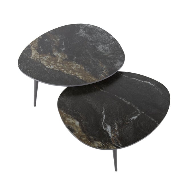 Salontafel Fossil organisch set van 2 / Keramiek fossil black