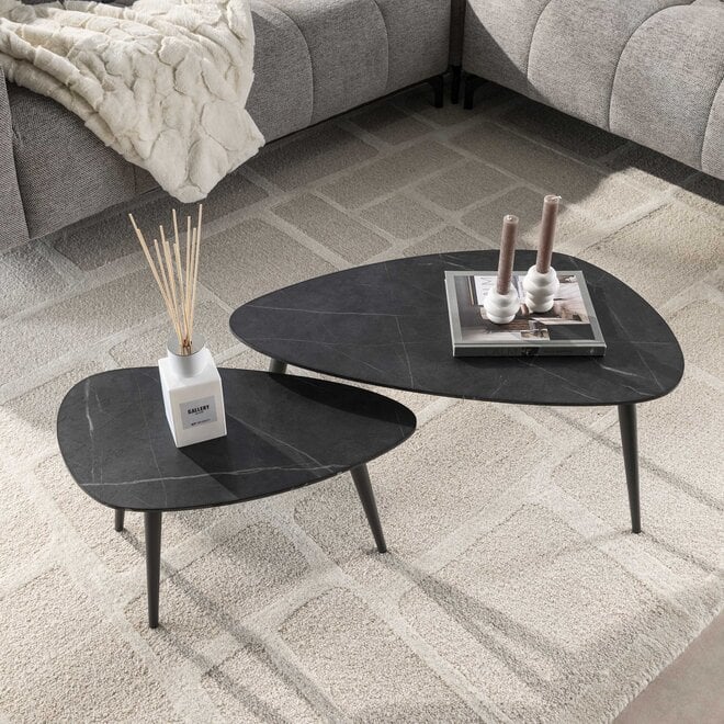 Salontafel Onyx peervormig set van 2 / 3D melamine graphite