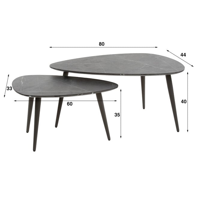 Salontafel Onyx peervormig set van 2 / 3D melamine graphite