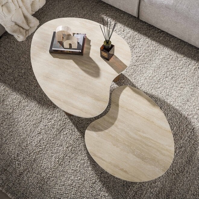 Salontafel Ceramo aperto set van 2 / 3D keramiek travertin