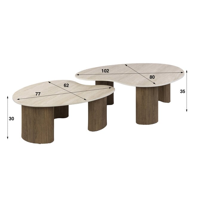 Salontafel Ceramo aperto set van 2 / 3D keramiek travertin