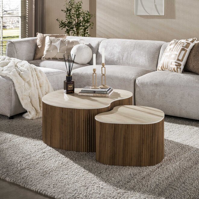 Salontafel Ceramo medio set van 2 / 3D keramiek travertin