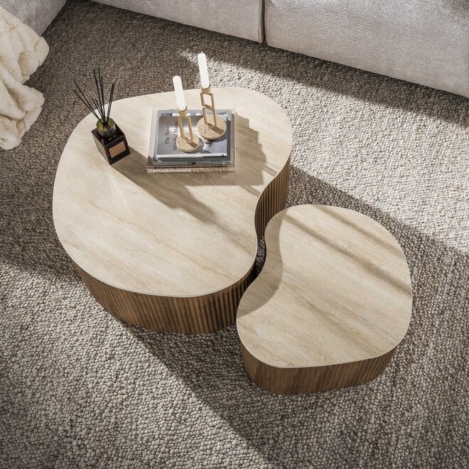 Salontafel Ceramo medio set van 2 / 3D keramiek travertin