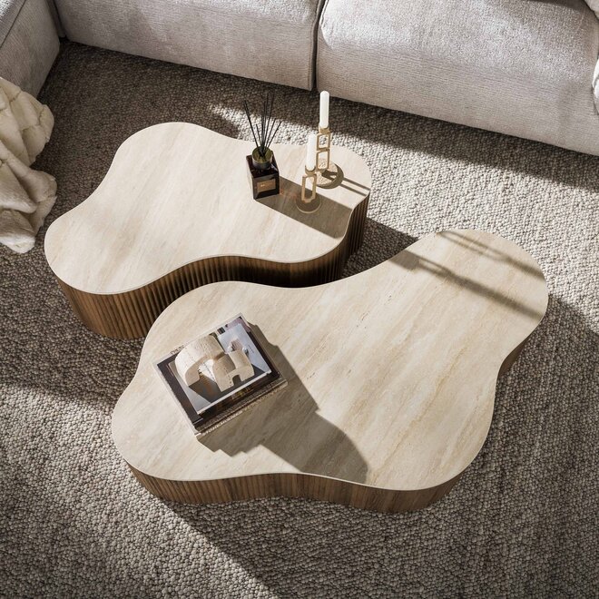 Salontafel Ceramo grande set van 2 / 3D keramiek travertin