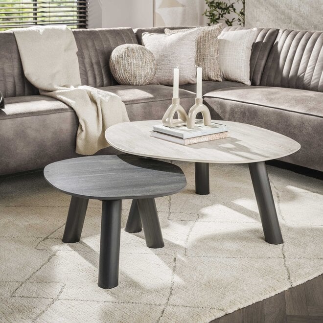 Salontafel Twin log set van 2 / 3D keramiek travertin zwart/grijs