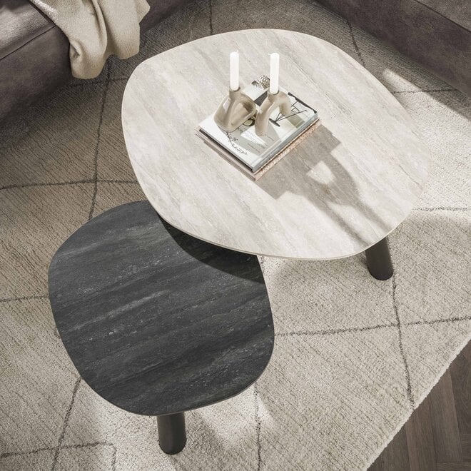 Salontafel Twin log set van 2 / 3D keramiek travertin zwart/grijs