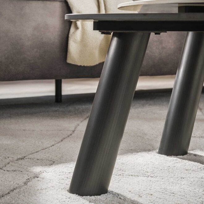Salontafel Twin log set van 2 / 3D keramiek travertin zwart/grijs