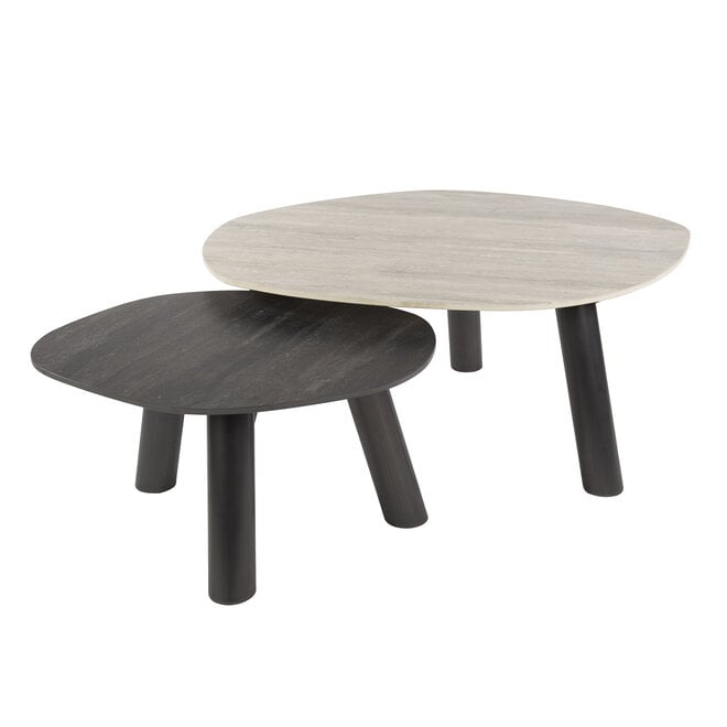 Salontafel Twin log set van 2 / 3D keramiek travertin zwart/grijs