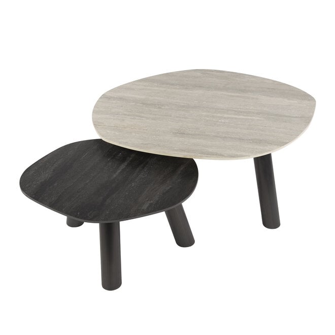 Salontafel Twin log set van 2 / 3D keramiek travertin zwart/grijs