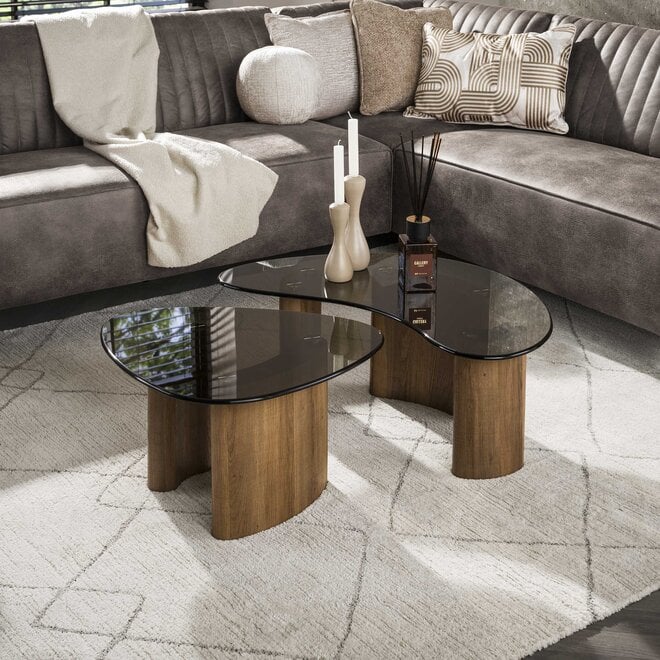Salontafel Tinto organisch set van 2 / Brons glas