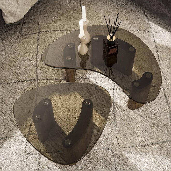 Salontafel Tinto organisch set van 2 / Brons glas