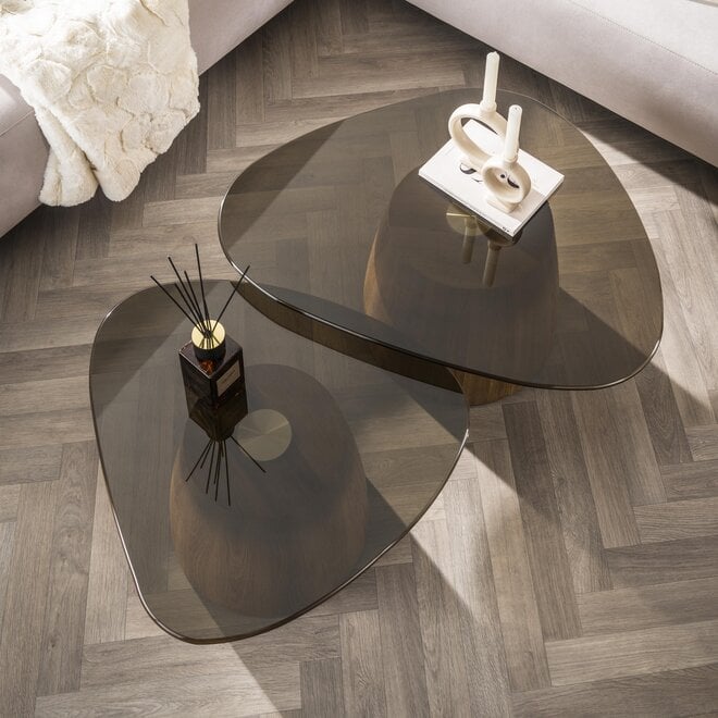 Salontafel Tinto driehoekig set van 2 / Brons glas
