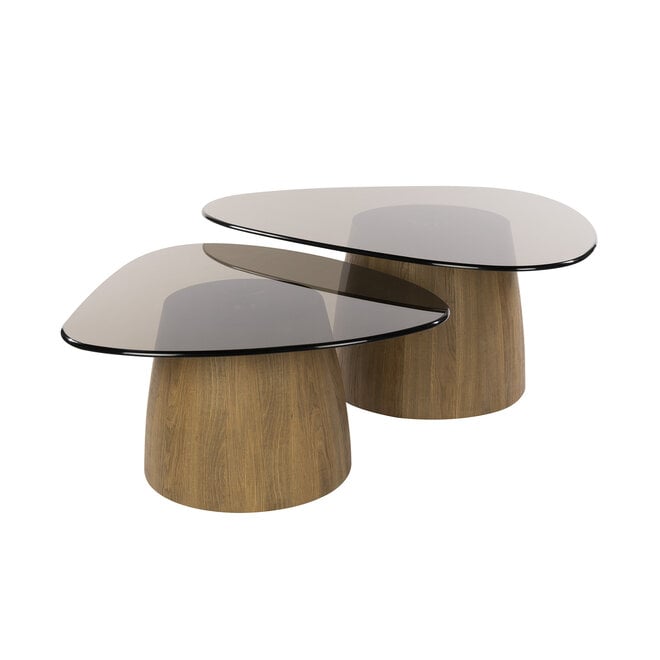 Salontafel Tinto driehoekig set van 2 / Brons glas