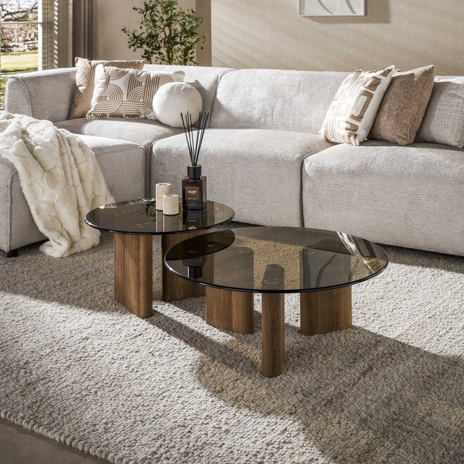 Salontafel Tinto rond set van 2 / Brons glas