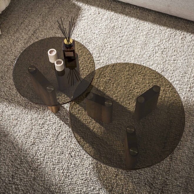 Salontafel Tinto rond set van 2 / Brons glas