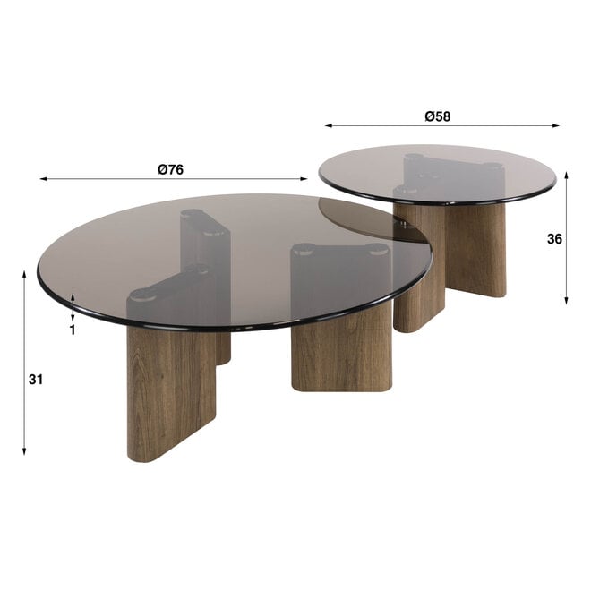 Salontafel Tinto rond set van 2 / Brons glas