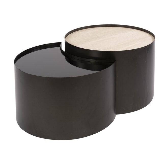 Salontafel Metal half moon set van 2 / 3D keramiek travertin