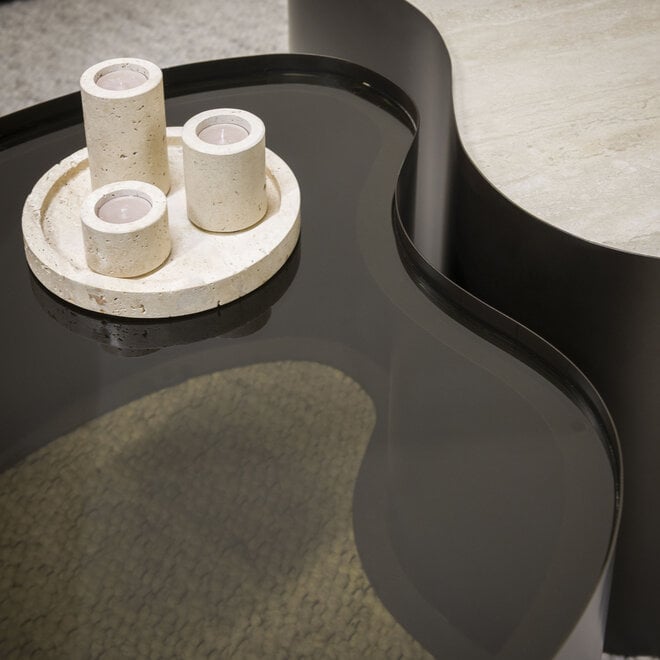 Salontafel Metal organisch set van 2 / 3D keramiek travertin