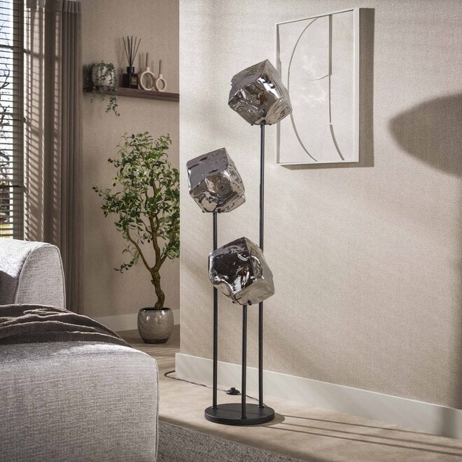 Vloerlamp Rock getrapt 3-lichts / Chroom glas