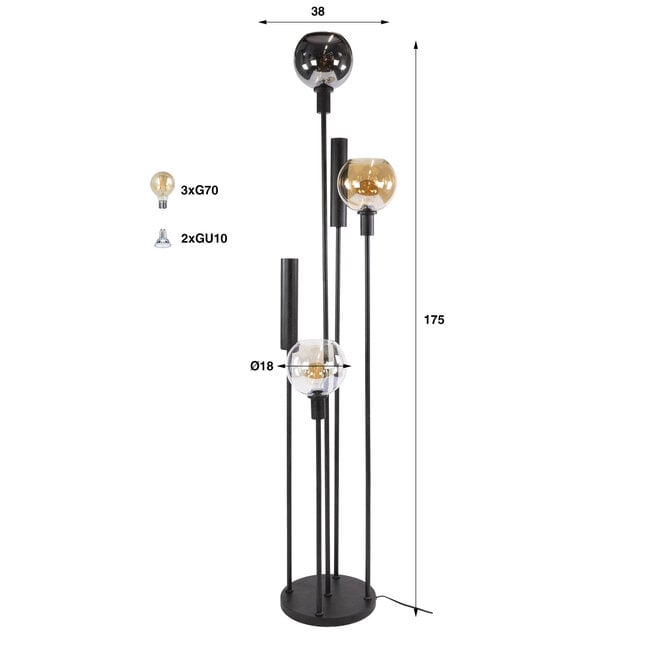 Vloerlamp Sfera Tricolore 5-lichts / Artic zwart