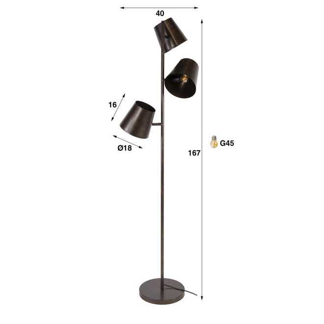 Vloerlamp Kinetic 3-lichts / Urban bruin