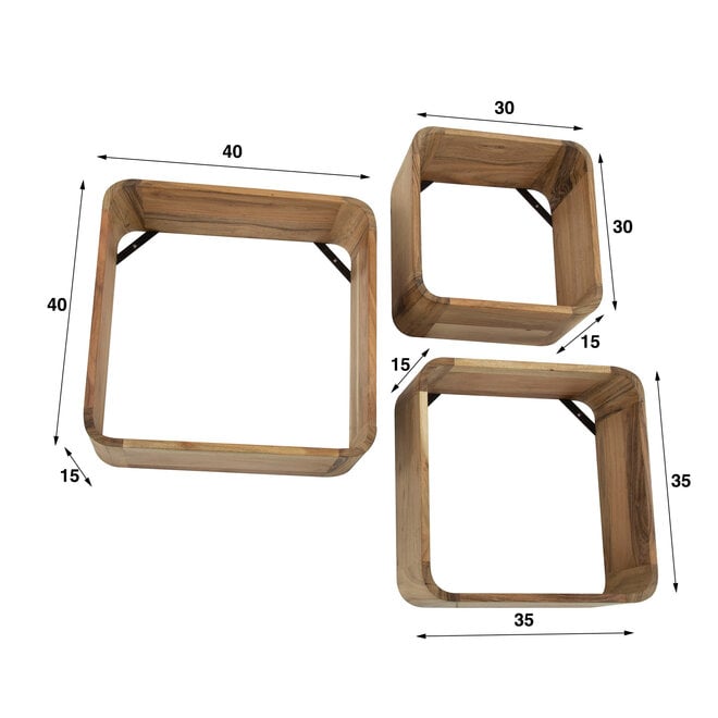 Wandschap Box set van 3 / Massief acacia
