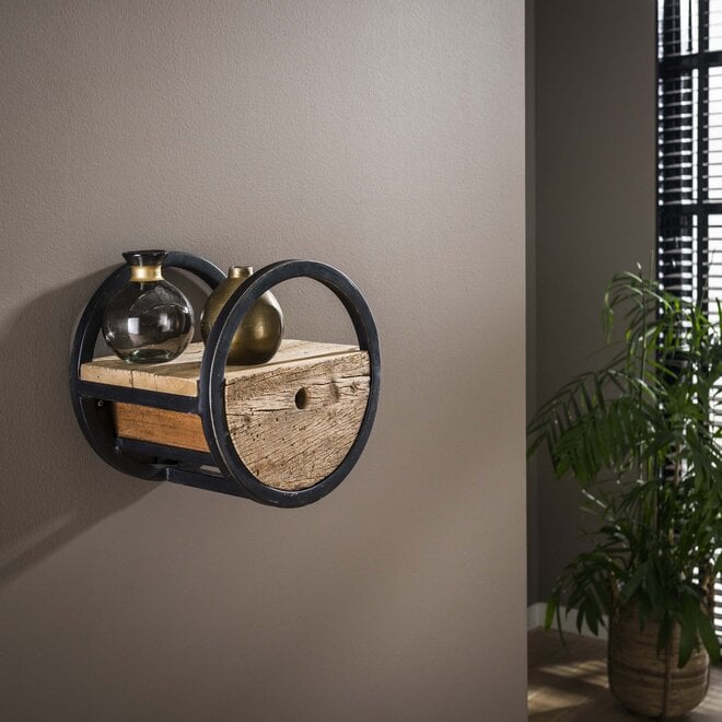 Wandschap Circular 1 lade Ø30cm / Robuust hardhout