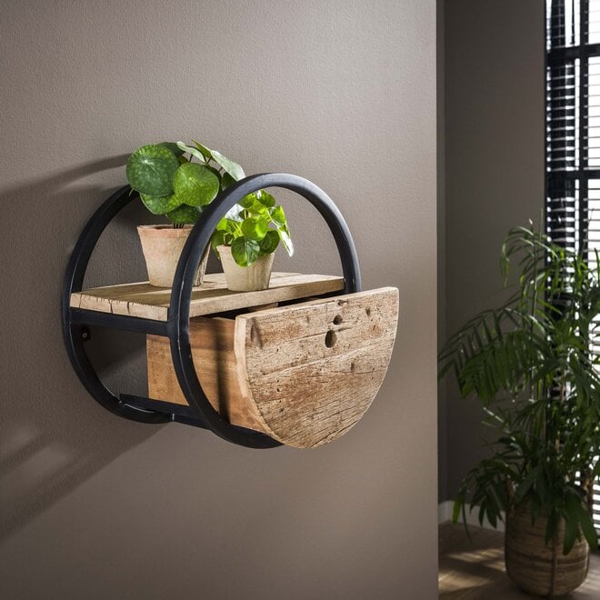 Wandschap Circular 1 lade Ø40cm / Robuust hardhout
