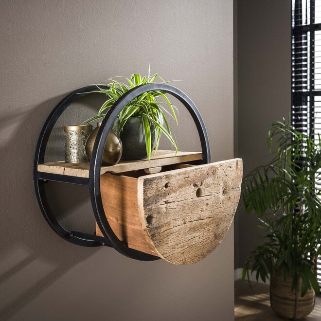 Wandschap Circular 1 lade Ø50cm / Robuust hardhout